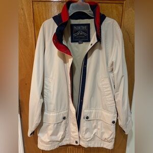 Pacific Trail  Beige Raincoat with Red and Navy Details
